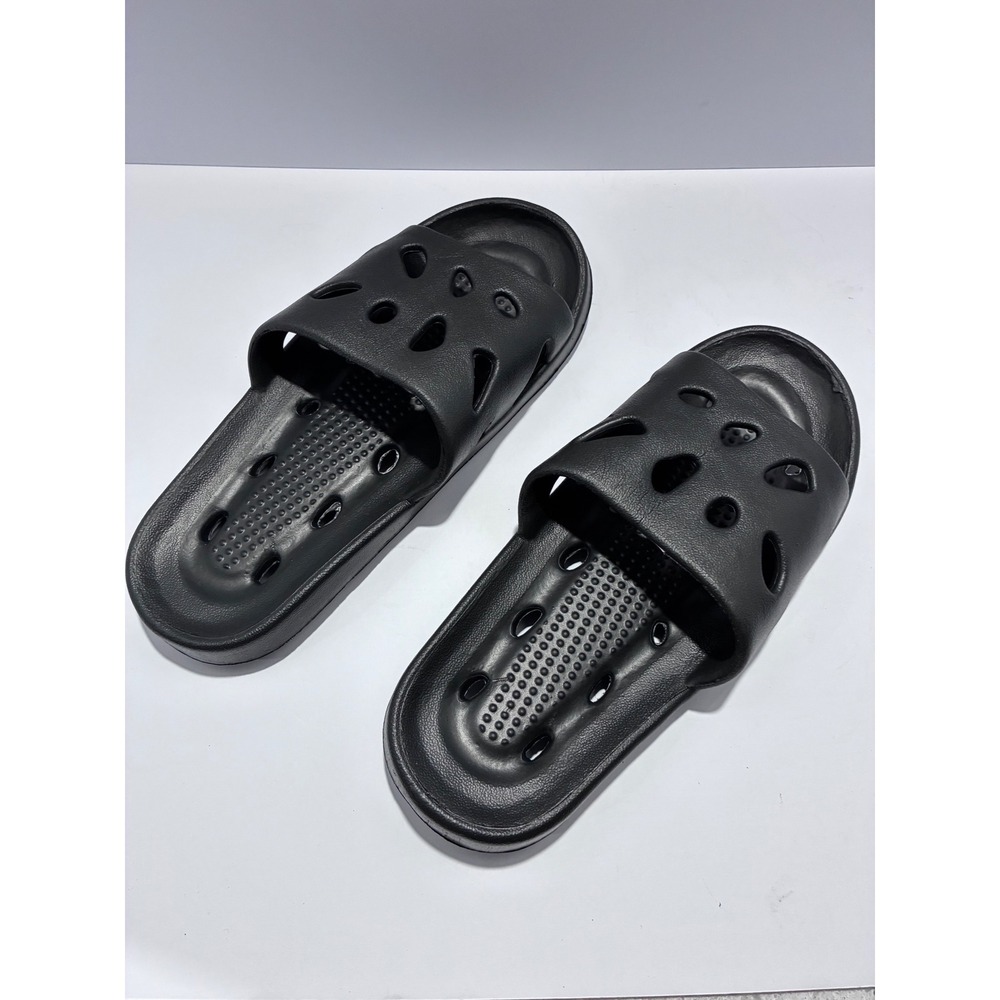 Black Foam Perforated Slide Sandals Water Friendly Shower Shoes Men 8 Women 10.5